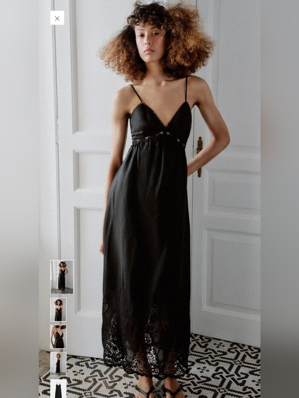 NWOT - Zara Black Lightweight Midi Dress Openwork Trim Size Small